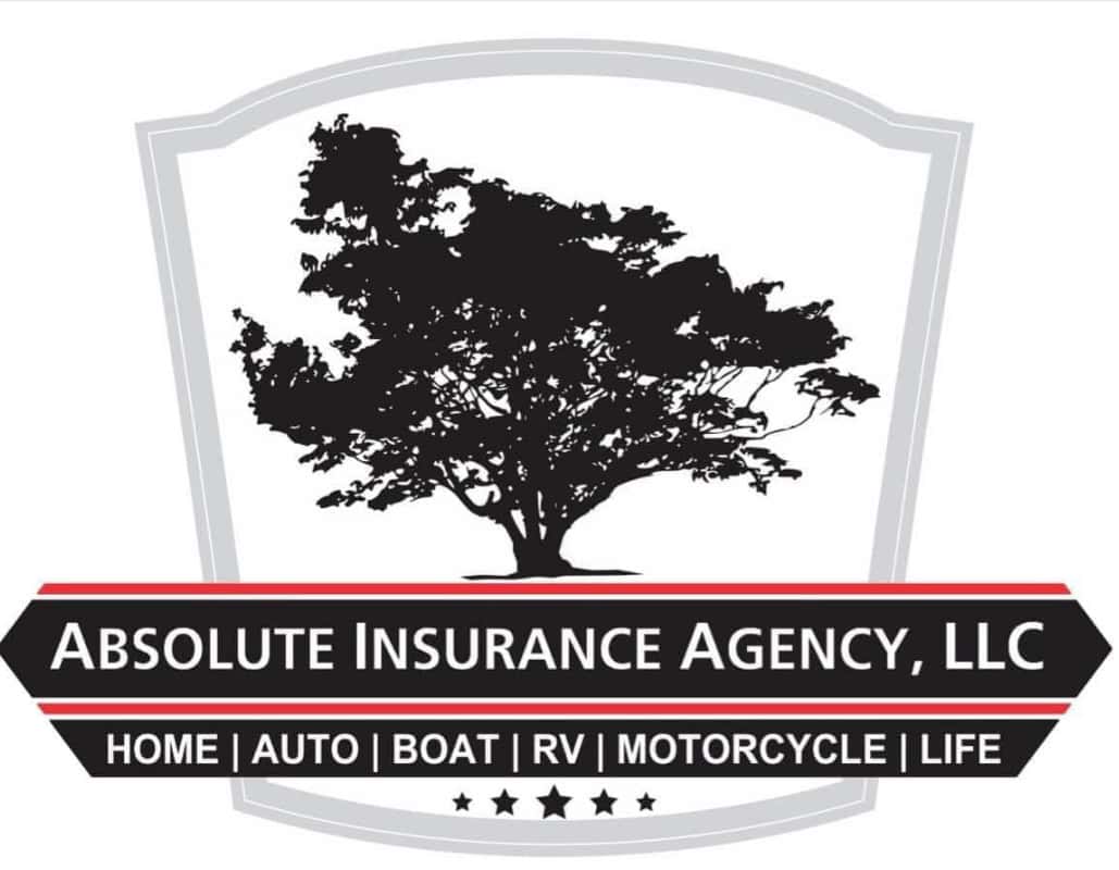 Black silhouette of a tree with an insurance shield background, promoting business insurance services.