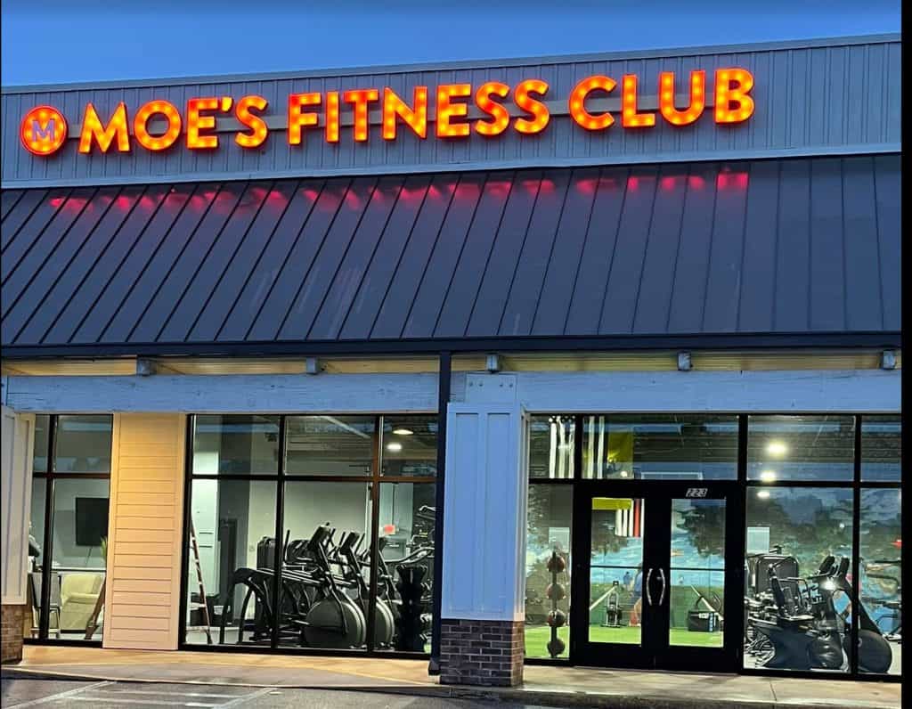 Business for Liberty sign at gym front, fitness, entrepreneurship, liberty support, gym business.
