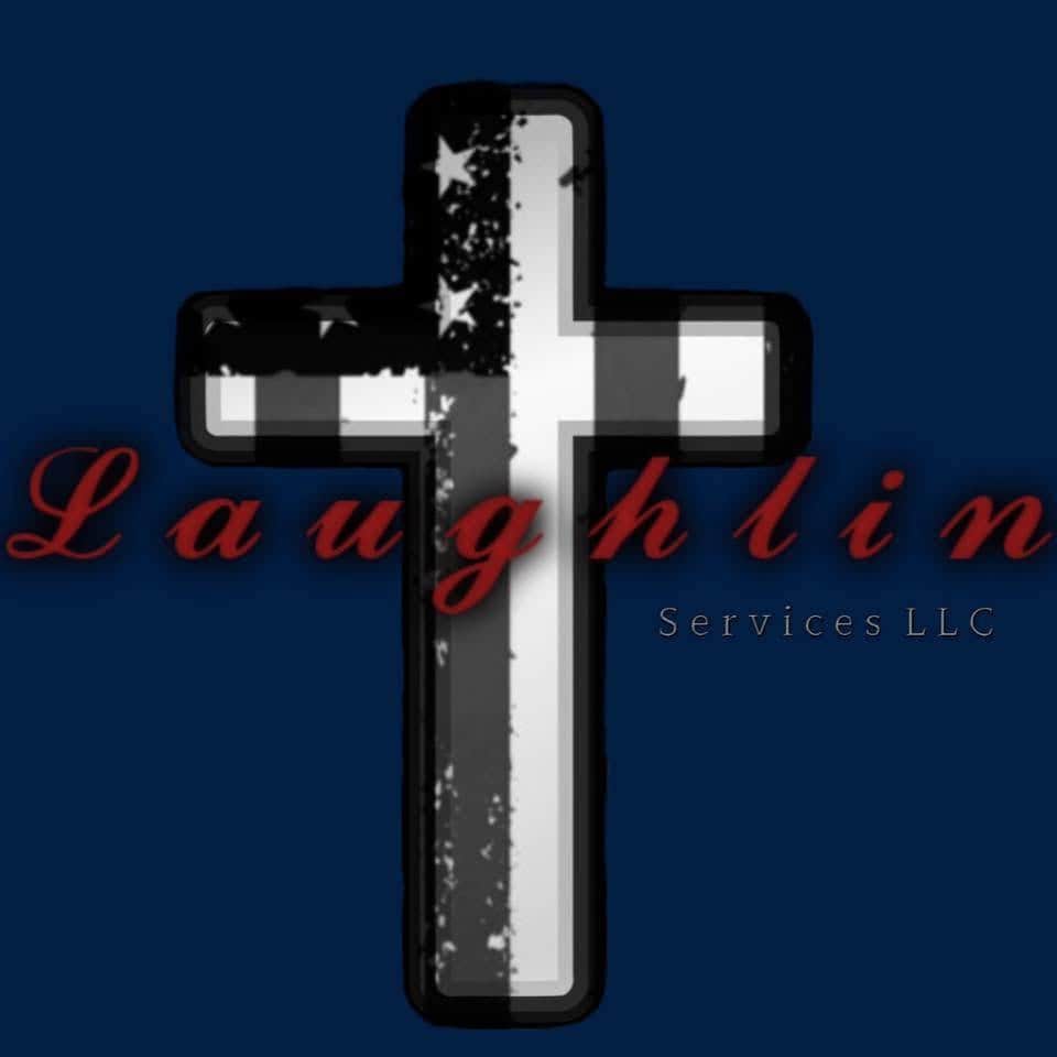 Logo: distressed white cross on navy background with red cursive text across and small gray 'Services LLC'.