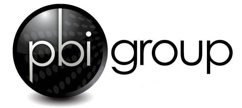 PBI Group logo: black glossy circular badge with a dot pattern, followed by the word 'group' in a modern font.