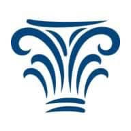 Blue stylized floral logo resembling a classical column capital or ornament.
