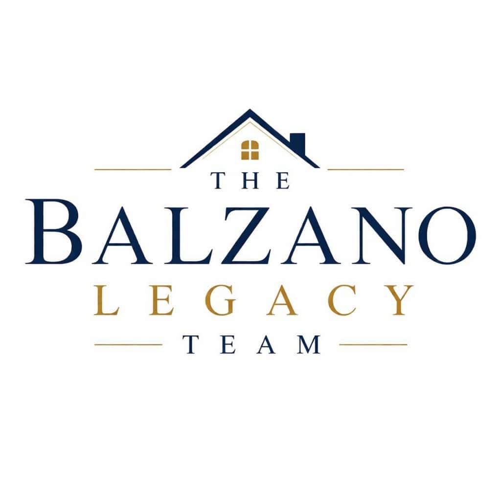 Logo for The Balzano Legacy Team featuring a navy roof/house icon above the wordmark in navy and gold.
