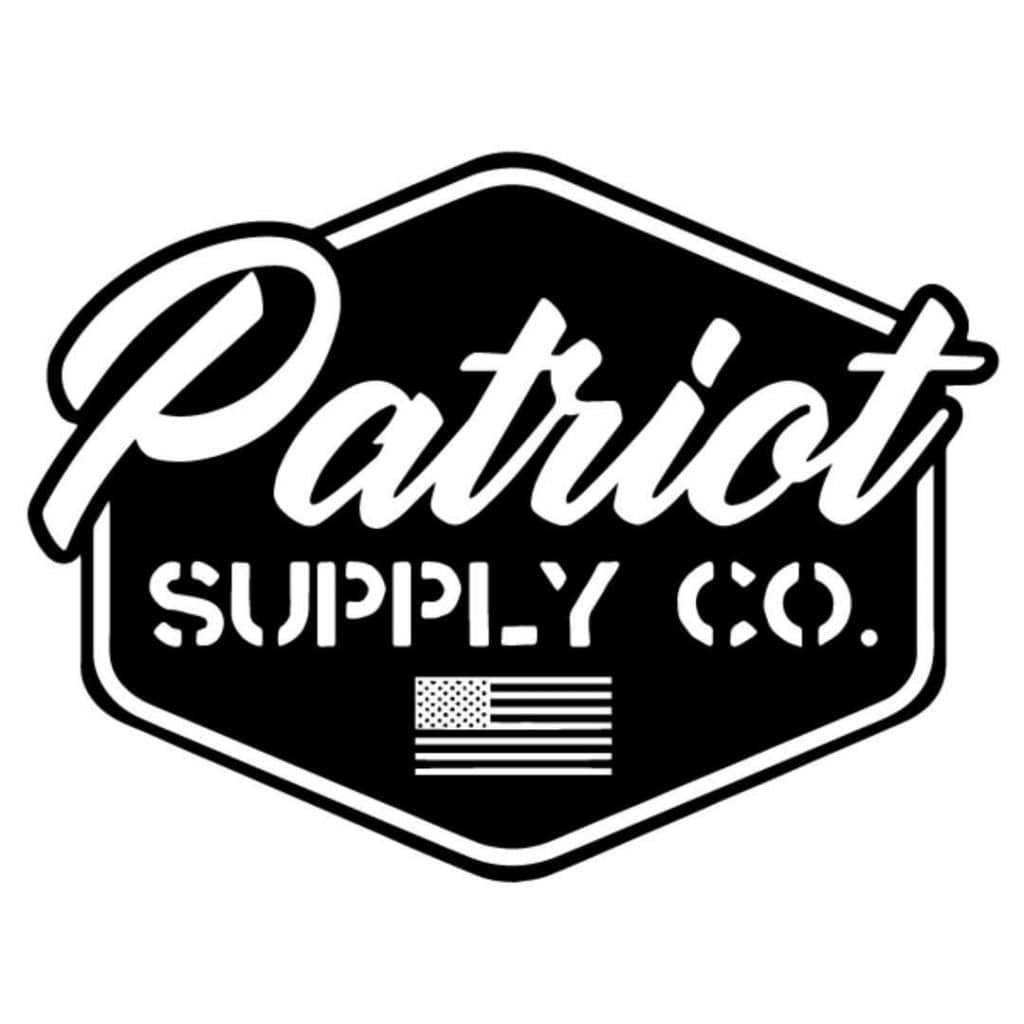 Patriot Supply Co. logo: a black shield-shaped badge with white cursive ‘Patriot’ and ‘SUPPLY CO.’, plus a small American flag.