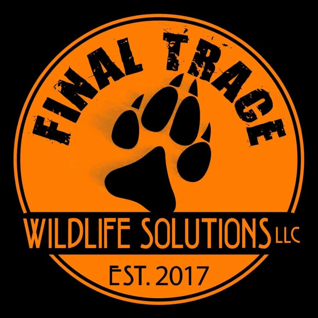 Orange circular Wildlife Solutions LLC logo with a black paw print and EST. 2017 text on black background.