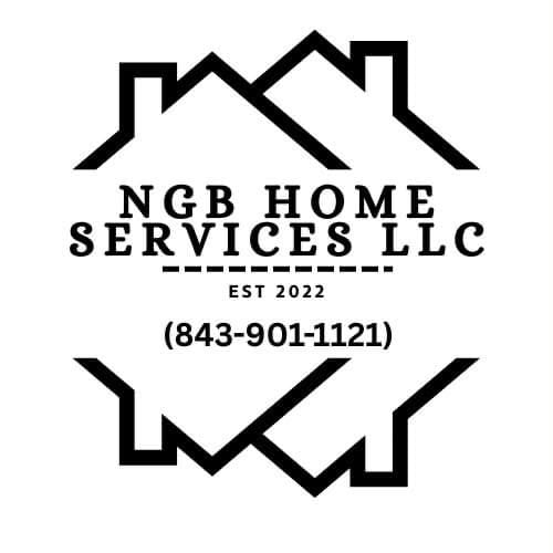 Logo for NGB Home Services LLC with a stylized rooftop graphic and the phone number (843-901-1121), EST 2022.