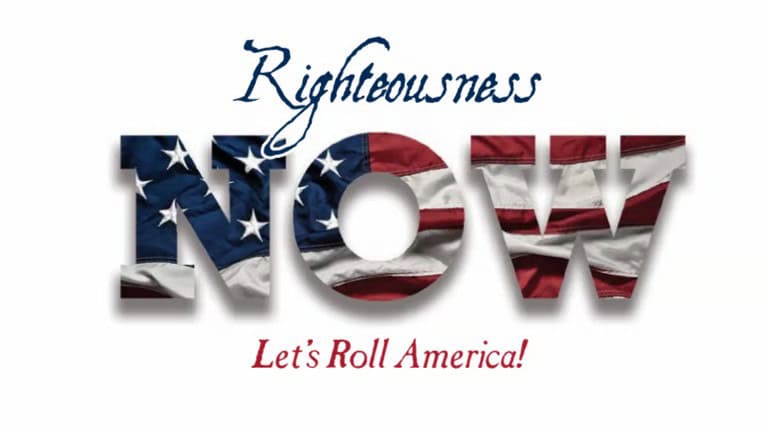 Righteousness NOW logo with large American-flag-styled letters and the slogan "Let's Roll America!" underneath