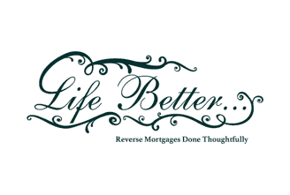 Logo for Life Better with decorative swirls and the tagline 'Reverse Mortgages Done Thoughtfully'